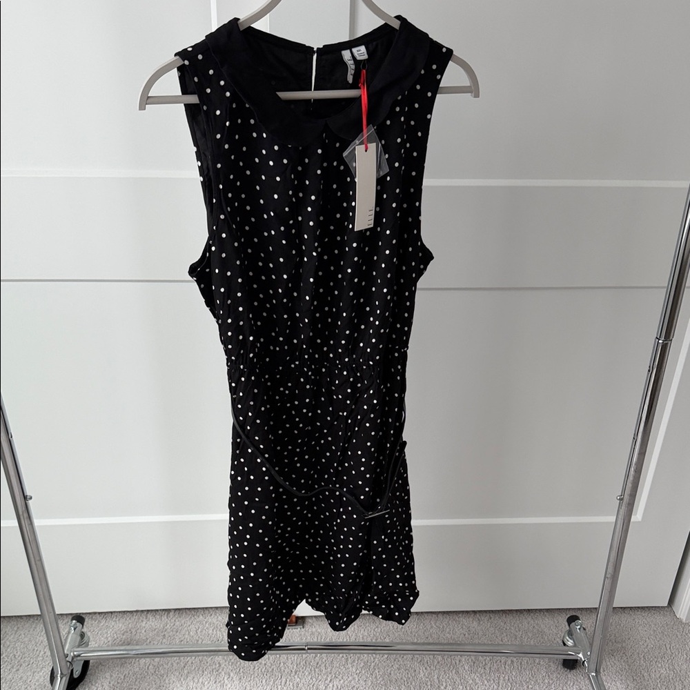 Elle Monochrome Polka Dot Peter Pan collared Dress